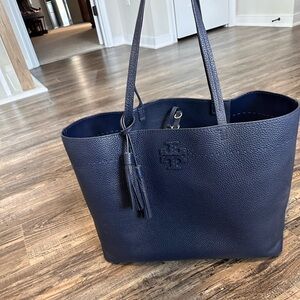 Tory Burch Navy Blue Leather Tote